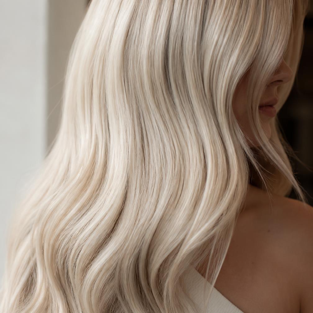 Świetlisty platynowy blond w miękkim świetle